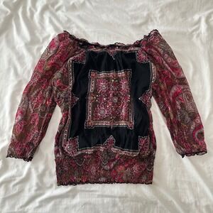 INC International Concepts Off The Shoulder Paisley Print Blouse Top Size S